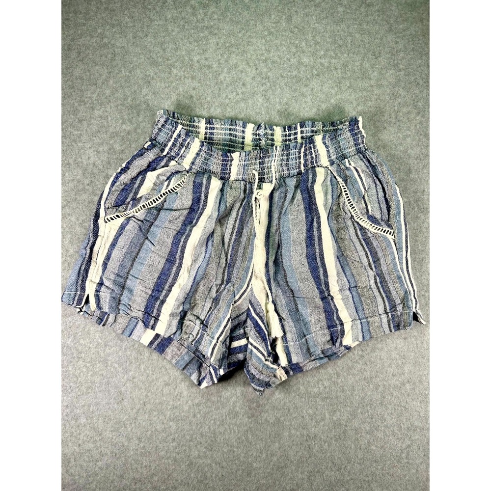 Briggs New York Shorts Women's Medium Blue White Striped Linen Blend Drawstring